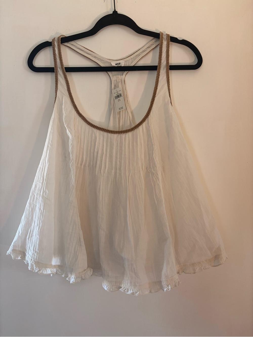 NWT aerie Cream Racerback Flowy Tank with Rope Trim  Medium